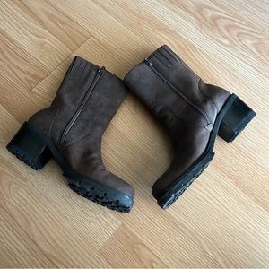 Vintage Tommy Hilfiger Y2K Brown Leather Square Toe Chunky Boots 7M